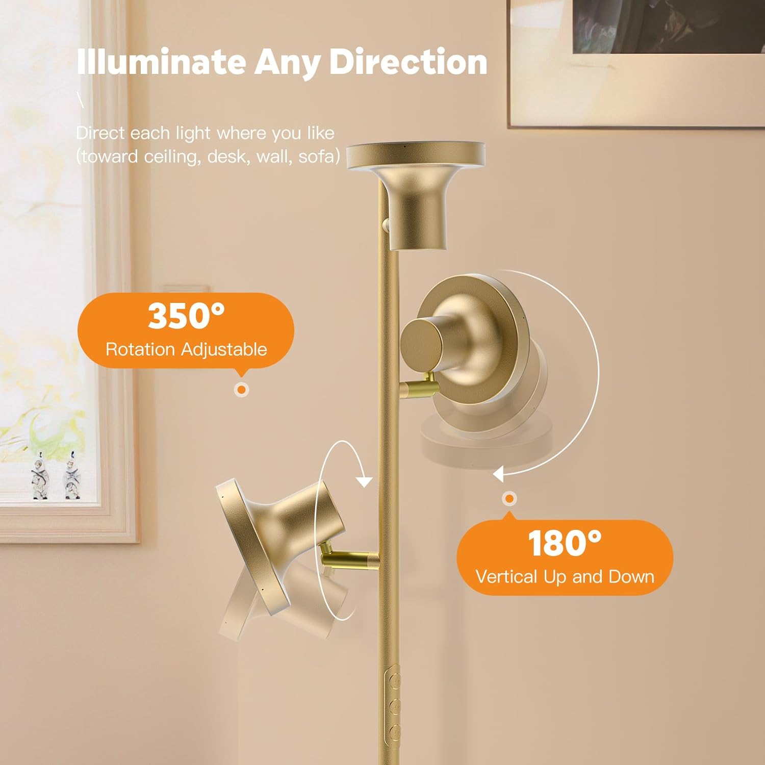 SIBRILLE 36W LED Tree Floor Lamp, Modern Dimmable Standing Lamp with Remote & Touch Control, 4 Color Temperatures, 3 Rotatable LED Light Floor Lamps for Living Room, Bedroom, Office Champagne Gold