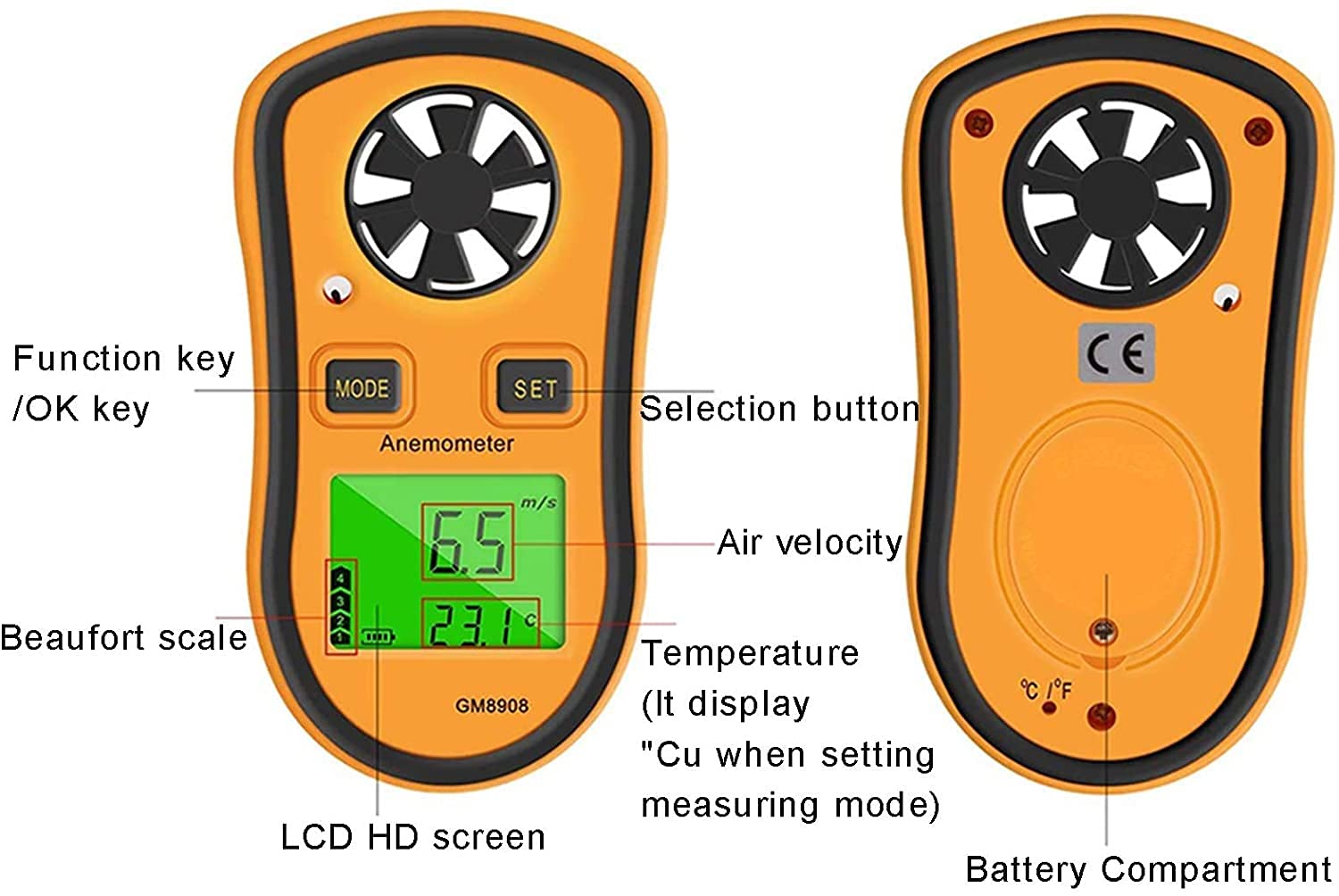 Medidor de Viento Digital, anemómetro Mini Calibre de Temperatura de Velocidad del Viento con termómetro LCD Retroiluminación para el Windsurf Kite Volando navegando