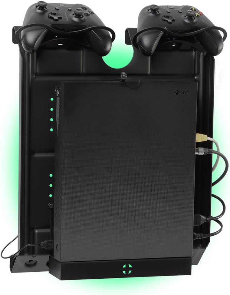 GameSide - Vertical wall mount with cooling fans, USB led lights strip for PS4, Slim and Pro, PS3, Xbox One X, Xbox One S, Xbox 360 | Space 2 pad | Black