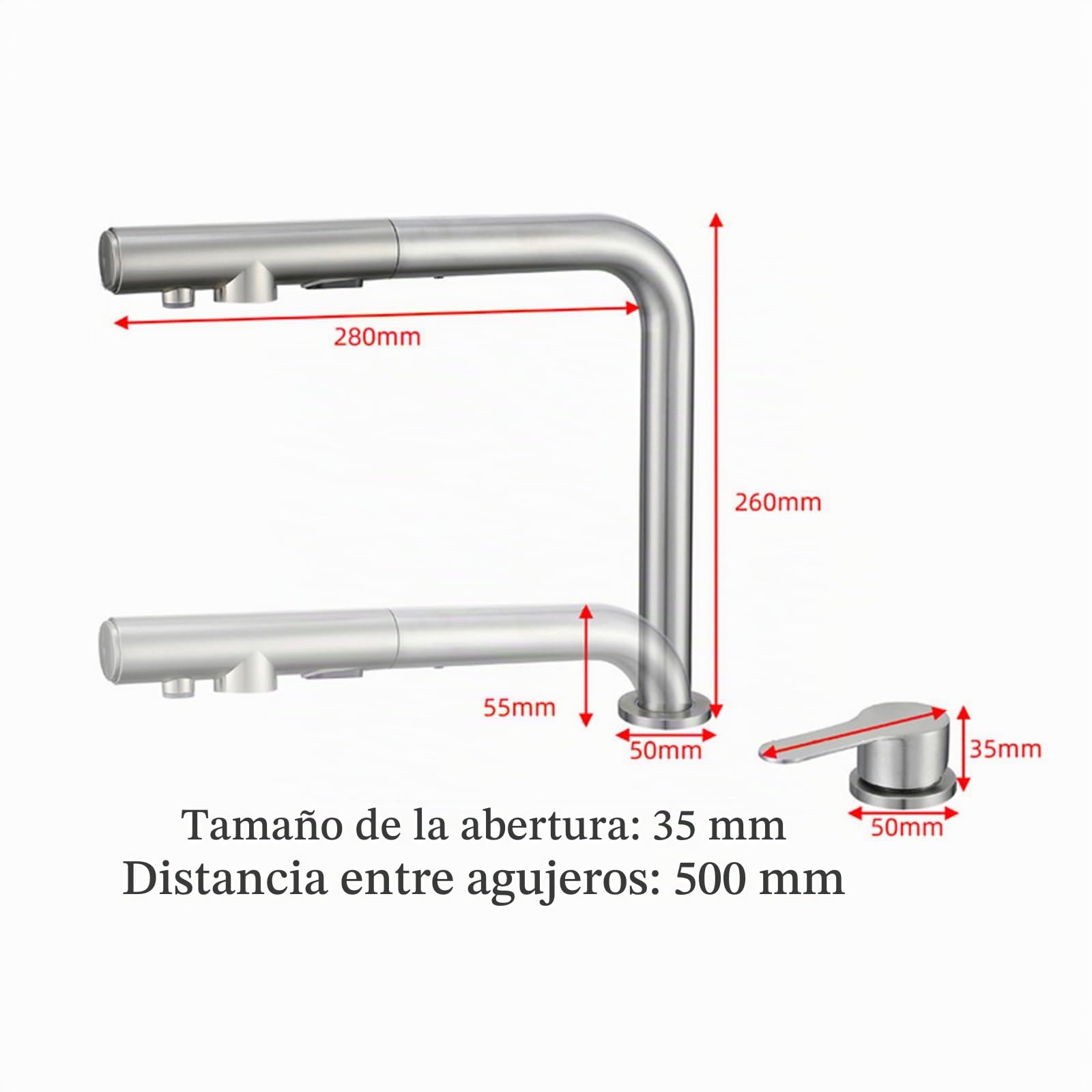 XJTNLB Grifo Cocina 3 Vias Osmosis Extraible Cepillado Grifo de Cocina Fregadero Bajo Ventana Giratorio A 360° Grifo Camper