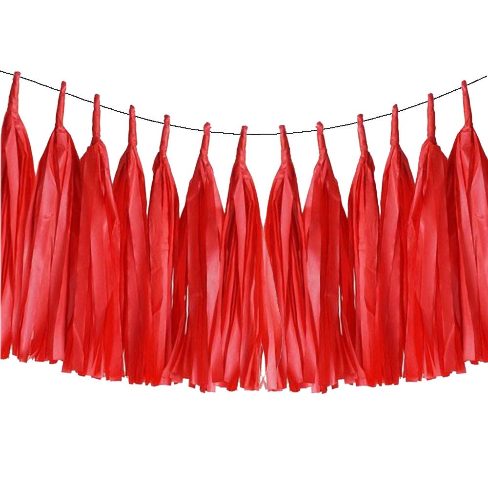20pcs Red Shiny Tassel Garland Banner Tissue Paper Tassels for Party Decorations