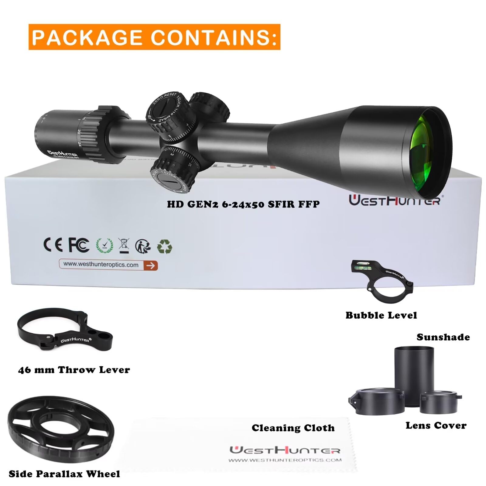 WestHunter Optics HD GEN2 SFIR FFP Cannocchiale da competizione 30mm primo piano focale reticolo illuminato vetro inciso tattico 1/10 MIL Zero Stop