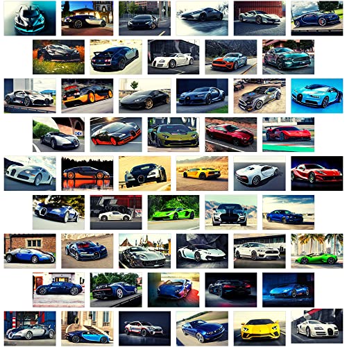 Car Posters for Boys Room, Super Car Wall Collage Kit for Wall Art Prints, Sports Car Pictures Dorm Room Decor for Teen Boys (50pcs 4x6 inch)