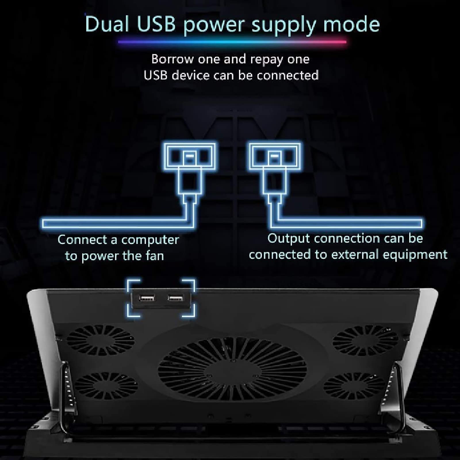 TsoLay Enfriador para Computadora Portátil, Almohadilla De Enfriamiento para Juegos con 5 Ventiladores Silenciosos, Diseño De Viento Fuerte De 3500 RPM, 4 Niveles De Ajuste De Altura, para Jugadores