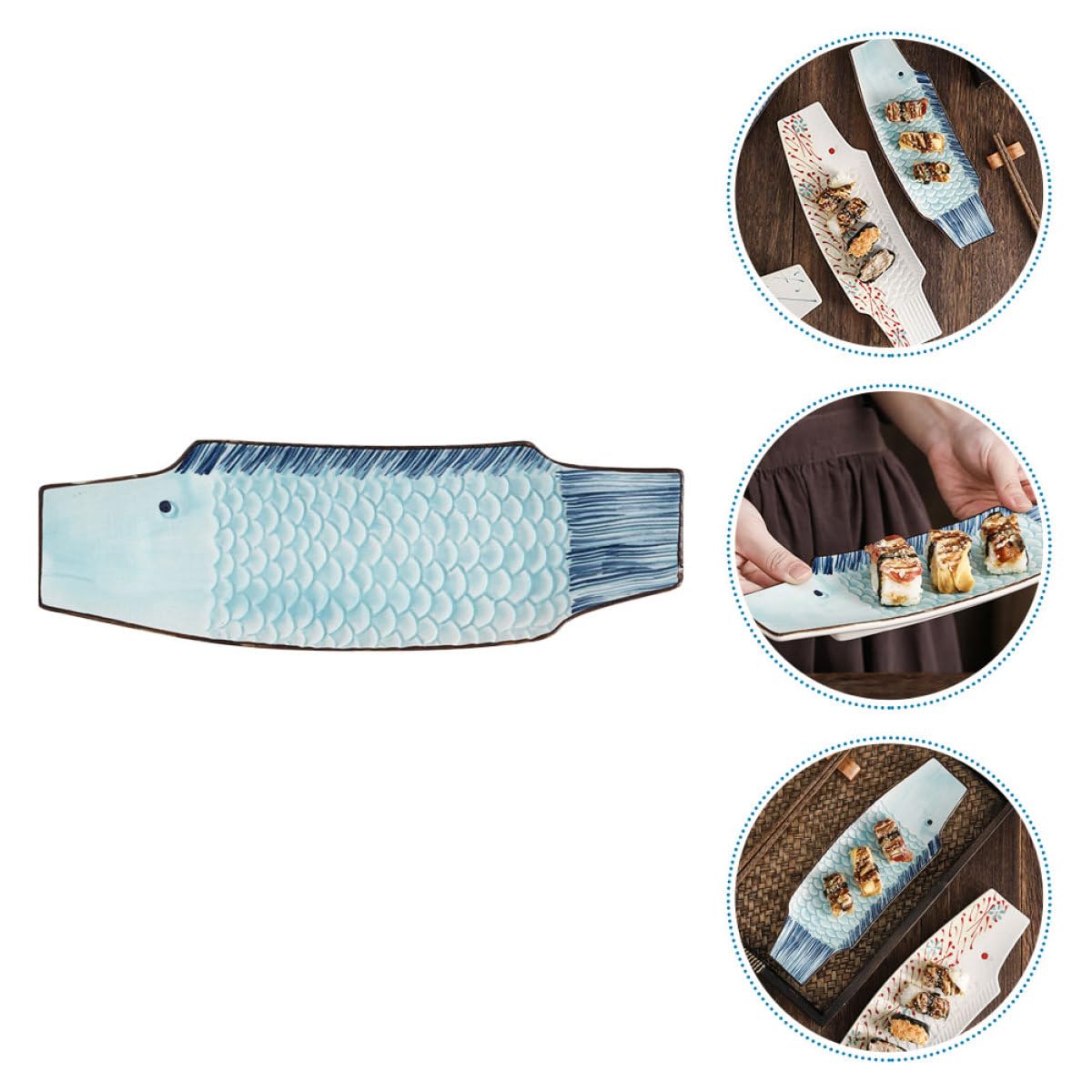 HANABASS Assiette de Sashimi Facile à Nettoyer en Céramique Forme Poisson, Design Japonerie Classique pour Restaurants et Décoration