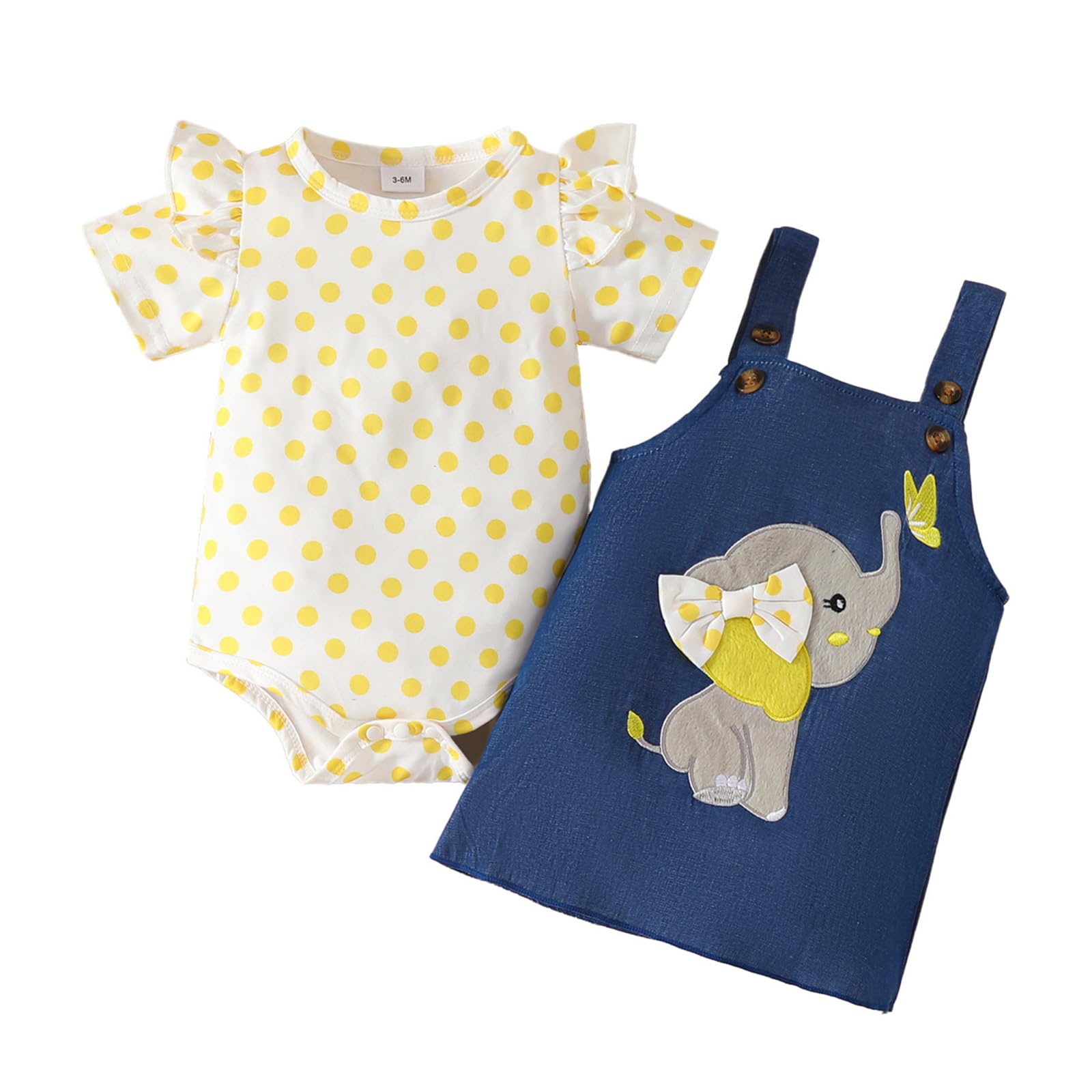 WYTbaby Baby Mädchen Kleidung Kurzarm bekleidungssets Geraffte Strampler + Elefant Jeans Sommerkleidung Baby Outfits 0-18 Monate