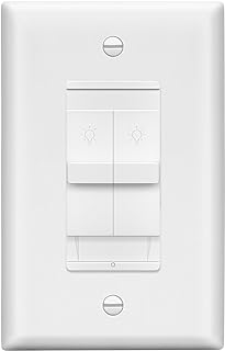LIDER Combination Dual Dimmer Light Switch Control, 2 Sliding Light Controls, Single Pole, 400W CFL/LED, 600W Incandescent/Halogen, Wall Plate Included, White