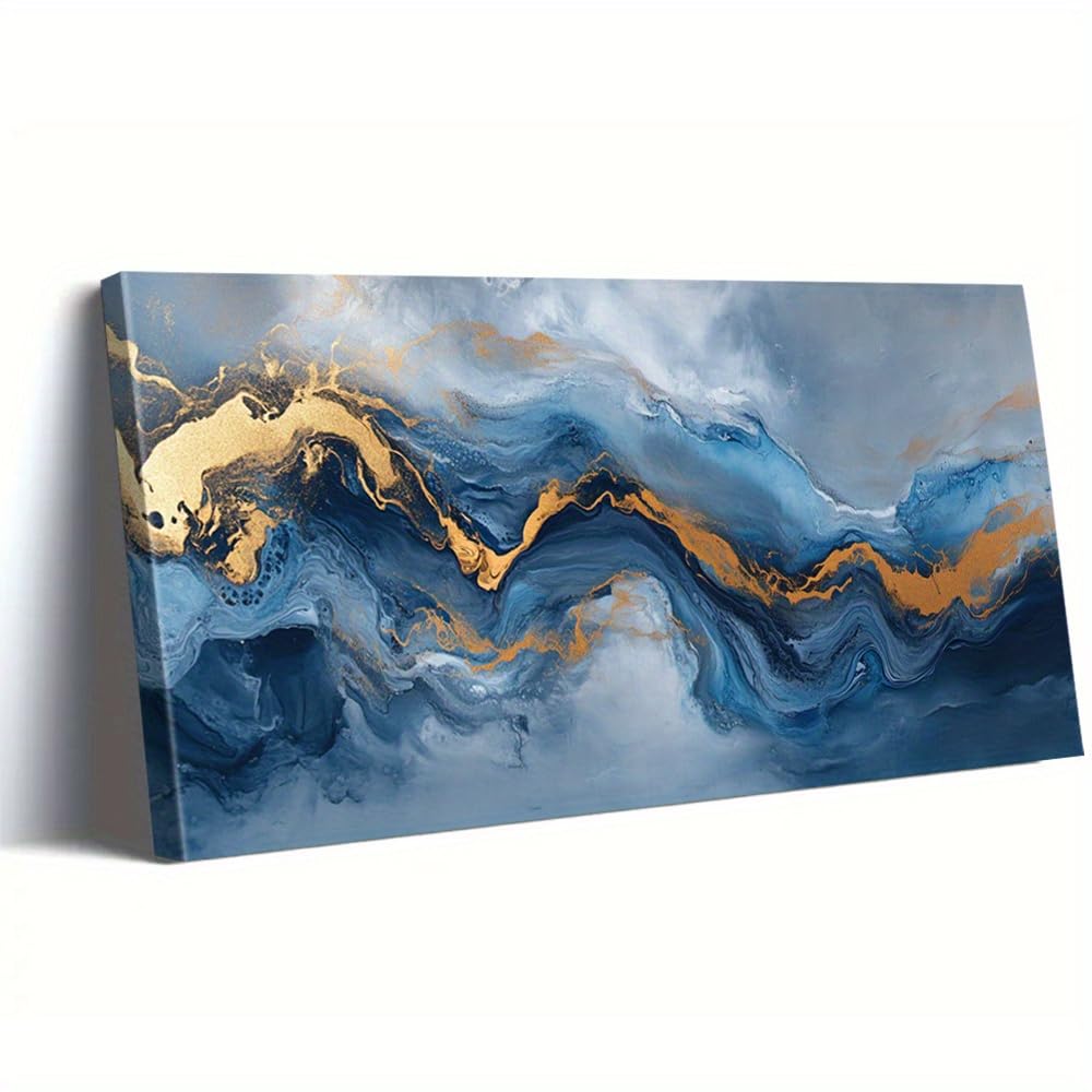 AEFOUU Large Abstract Wall Art with Golden Flow Pattern - Horizontal Modern/Ornate Canvas Print, Golden Painting for Living Room(65x130cm/26x52in/Frameless)