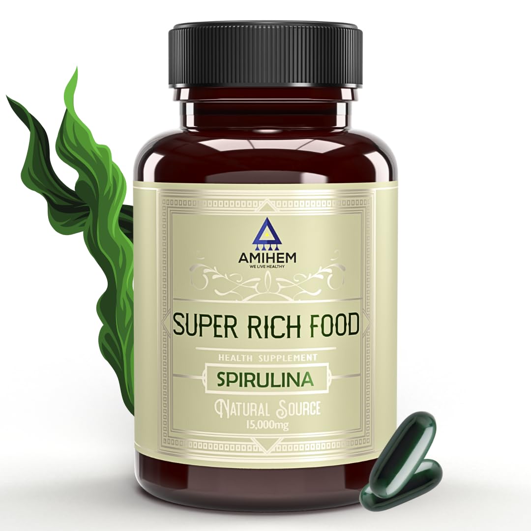 Spirulina Capsules 1000mg Per Serving | Supports Gut Health, Eye Health, Energy, Endurance & Immunity | 30 Capsules | Pack of 1
