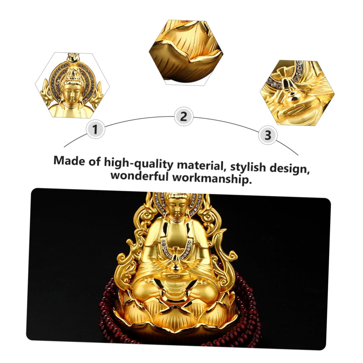 iplusmile Diffusore di Aromi per Auto in Lega Oro Design Elegante e Funzionamento Raffinato, Porta Profumo Kwan Yin per Purificare L'aria e Decorazione Interna