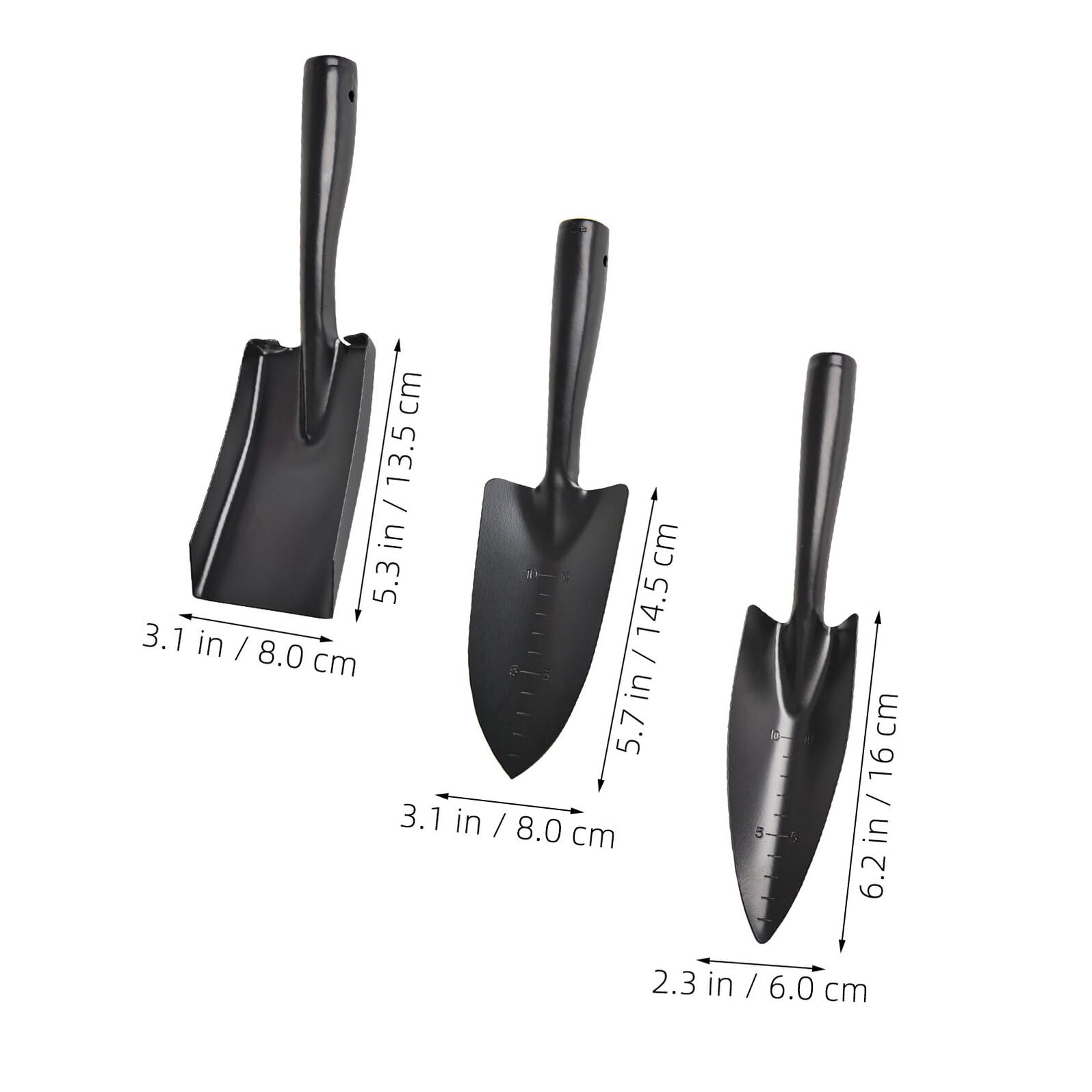 SHINEOFI Pala de Jardín de Mano Pequeña de Acero al Manganeso 3 Piezas con Pala Ancha para Trasplante Plantación y Excavación en Jardinería Doméstica