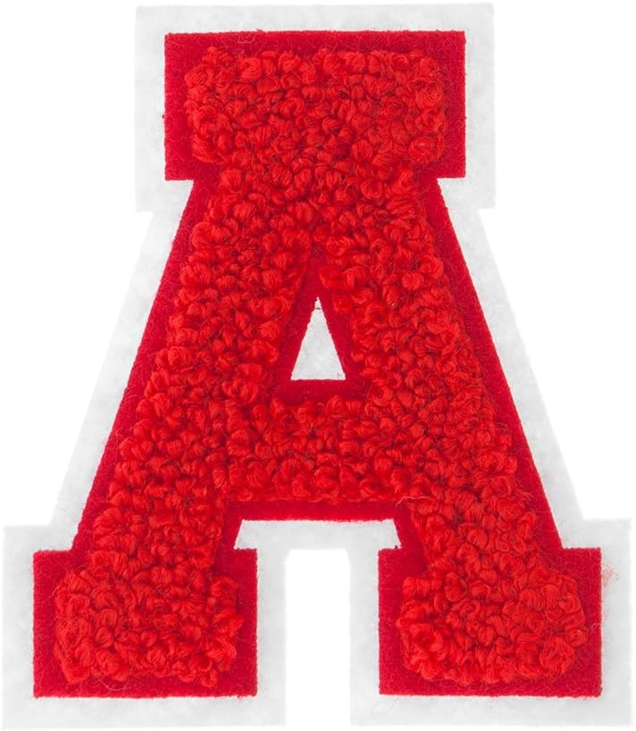 M&J Trimming Iron On Letters - Varsity Chenille A-Z Patches - Iron Adhesive or Sew On Appliques - Decorative 2.5" Red Letters with White Border