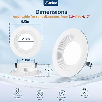 Amico 24 Pack 4 inch 5CCT LED Recessed Lighting, Retrofit Can Lights, White