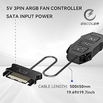 ARGB Controller Kit, GSCOLER RGB PC Fan Controller with 21 Key Remote Control, Multiple Lighting Modes Control for Computer Case Fan, Air Cooler, Liquid Cooler, LED Light Bar (SATA Power)