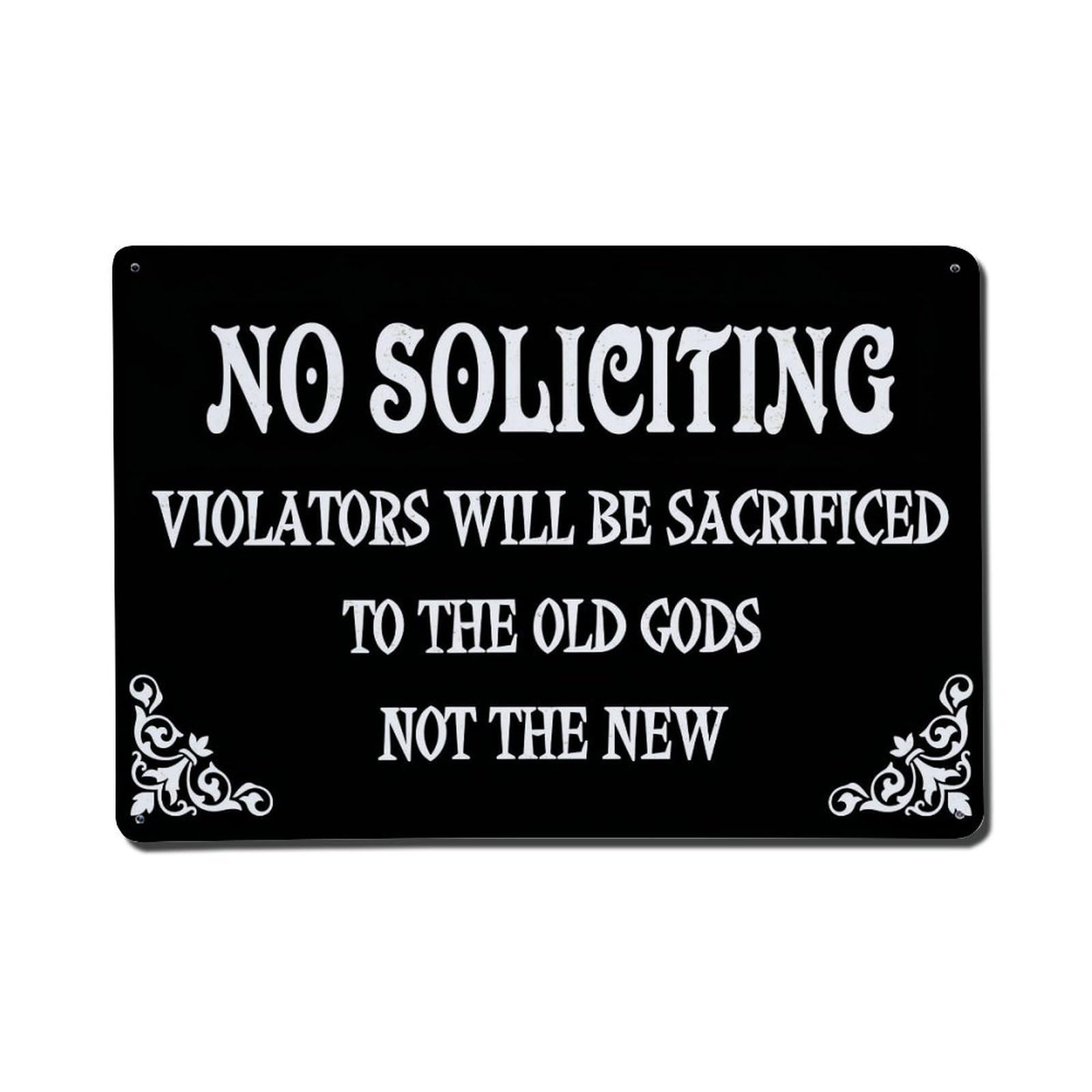 Jdfenggu Vintage No Soliciting Violators Will Be Sacrificed_1 Retro Metal Tin Sign, Metal Poster For Bar, Home, Man Cave, Kitchen, Laundry Room Art Decor 8X12 Inch