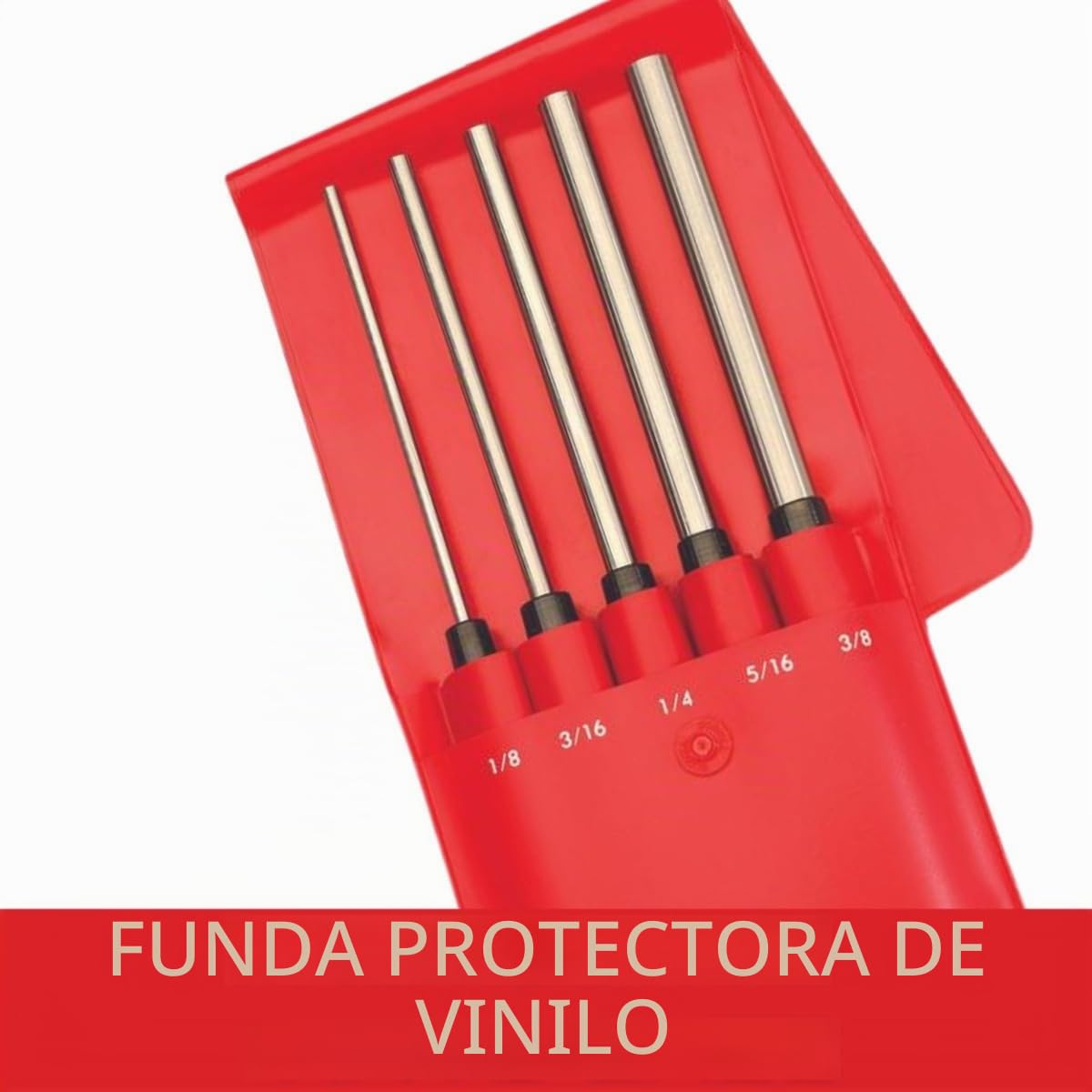 Starrett S248PC - Juego de Punzones de Impulsión de Longitud Extendida, Diámetros 1/8"-3/8", Longitud Total 8", Clavija 3-1/2"