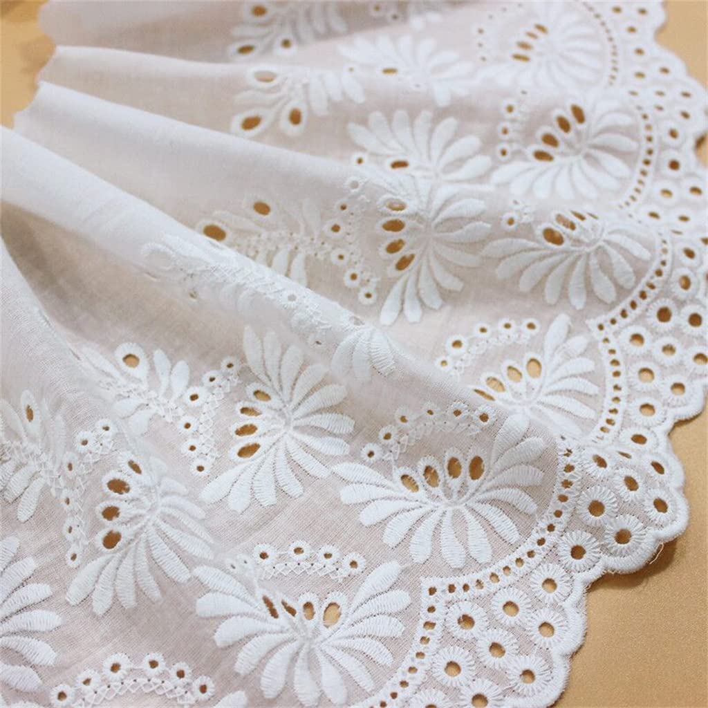 Générique Blanc Coton Creux Broderie Fleur Ruban Dentelle Tissu Bricolage Matériel Rideaux Robe Accessoires De Couture (Couleur : Blanc, Taille : 20CM) (Blanc 20CM)