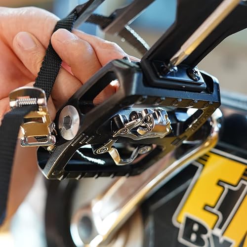 Miniatura 6 de Pedales de bicicleta de centrifugado Pedales de ciclismo de interior con plataforma dual sólo soporte de correa negra Pedal híbrido con clips y