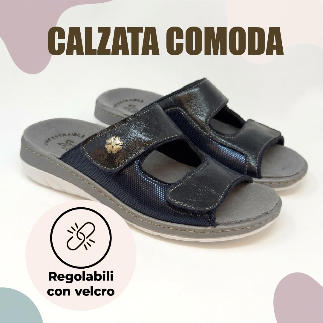 3Rose 311 Ciabatte Donna con Doppia Fascia in Microfibra Elasticizzata - Pantofole Casa e Fuori, Chiusura a Strappo Regolabile - Anatomico, Tacco 3,5 cm - Plantare Estraibile Vera Pelle
