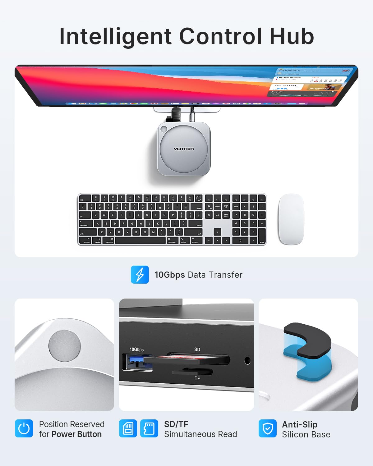 VENTION Dock 10-in-1 Mac Mini M4/M4 Pro con DisplayPort 4K@240Hz/144Hz, alluminio Hub con Alloggiamento M.2 NVMe fino a 8TB, 5 x 10Gbps USB-A & USB-C Ports, Lettore SD/TF, Audio 3.5mm
