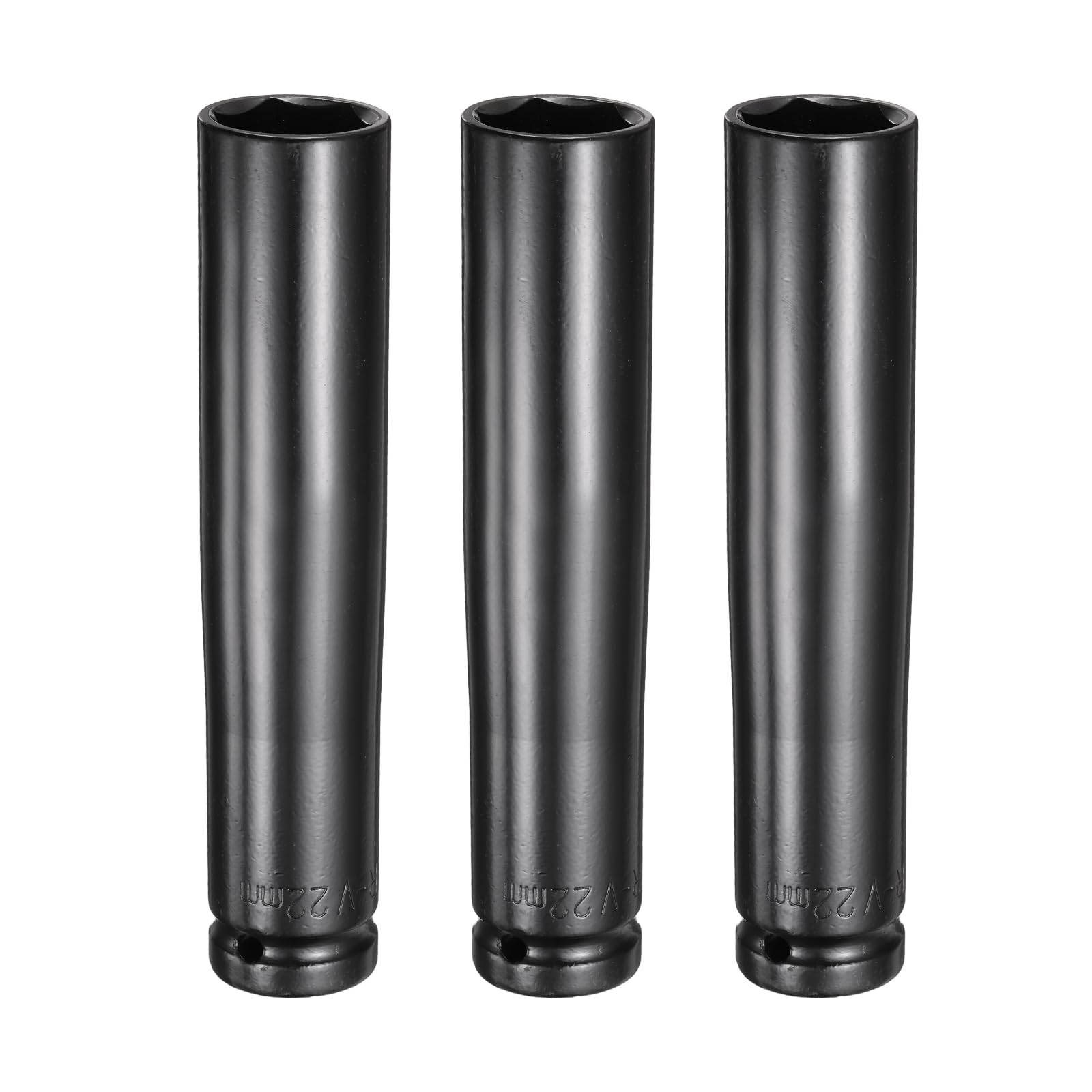 sourcing map 3pcs 6-Point Deep Impact Socket 1/2" Drive 22mm Metric Socket 5.7" (145mm) Extra Long Heat-Treated 45# Steel for Home Auto Spindle Axle Hex Nuts Bolts Repair, Black — image 1