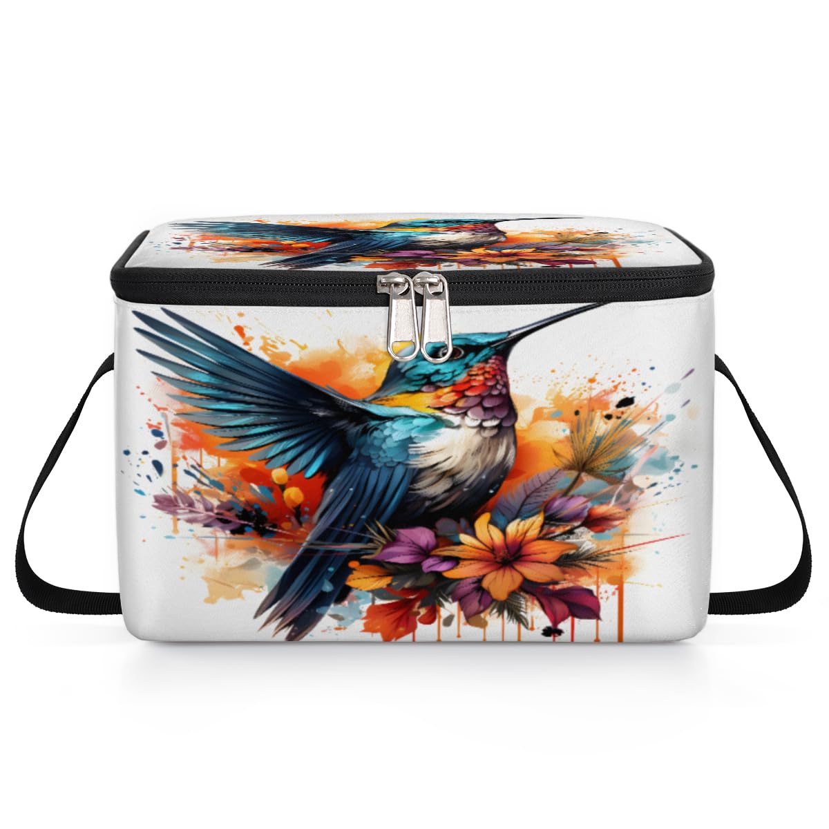 GzLeyigou Colibri Bird Lunch Bags for Women Men 9 Cans, Hot & Cold Food Delivery Bag Insulated Grocery Bag Insulated Lunch Box Floral Hummingbird Cooler Bag for Office Work Picnic Beach