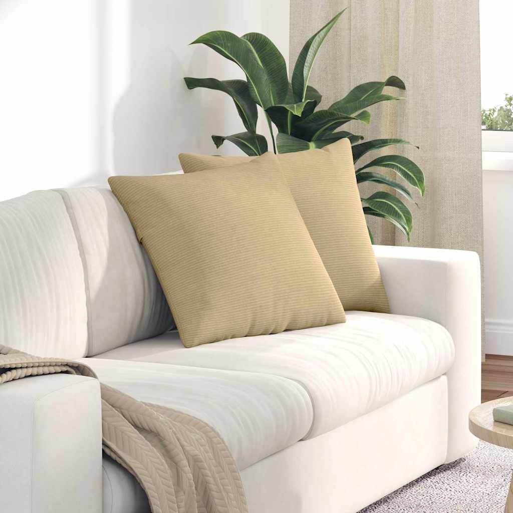 2er Set Sofakissen 50x50 cm, Dekokissen aus weichem Cordstoff, Zierkissen für Couch und Wohnzimmer, Kissen mit abnehmbarem Bezug, Grau-Grün, gemütliche Wohndeko