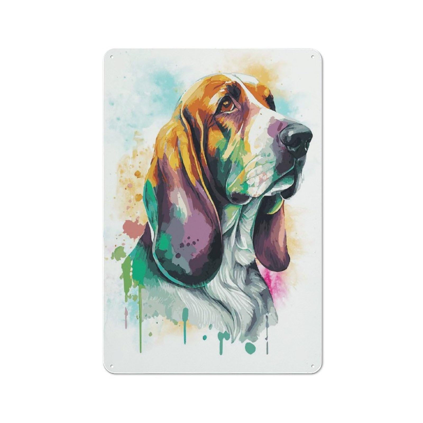 Junmoney Style-20 Watercolor Basset Hound Decorative Tin Plaque 30X20cm, Vintage Bar Wall Plaque For Bar, Kitchen, Garage Or Games Room