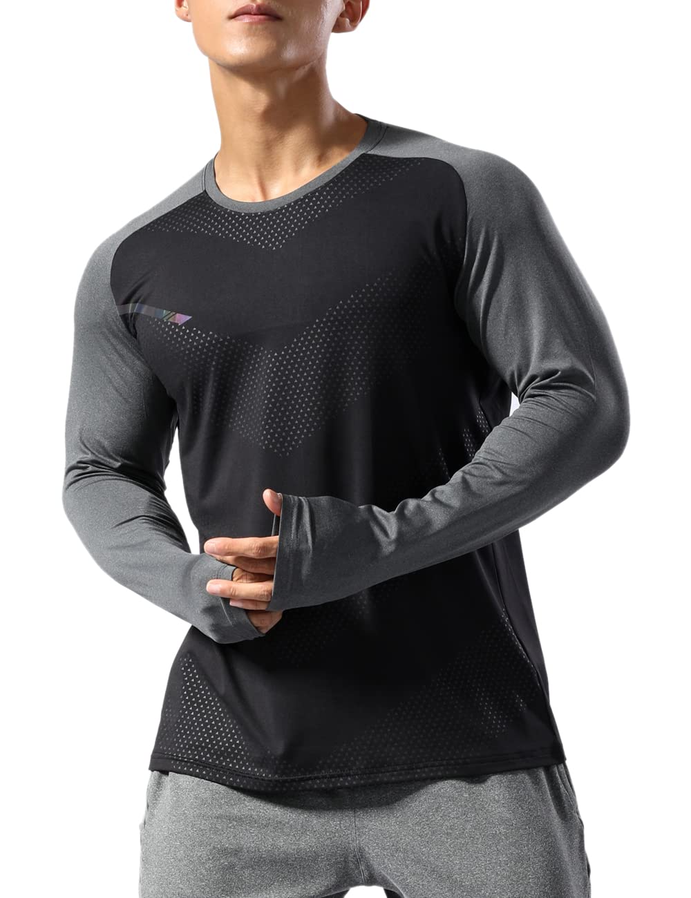 Muscle Alive Hombre Camisetas de Running Ropa Corriendo de Manga Larga Secado rápido Reflectante