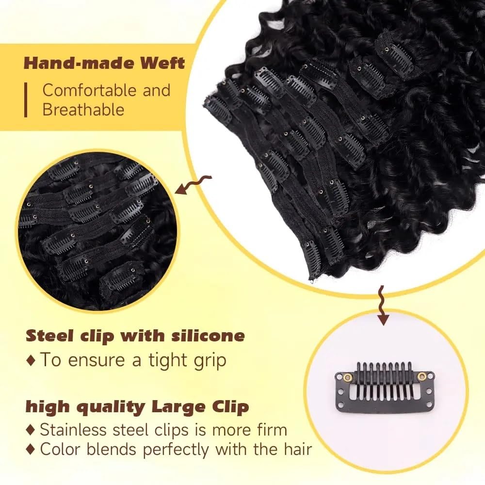 Miękkie dopinki Deep Wave Clip Ins, prawdziwe włosy, kręcone, grube aż do końcówek, długie (35 cm, 240 g)