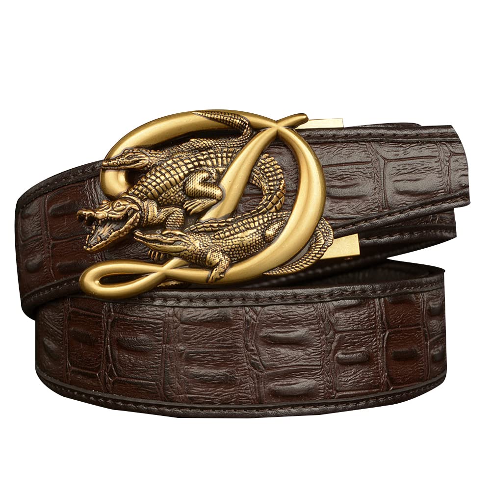 Men's Genuine Leather Ratchet Belt - PYWJGZSX, Adjustable Trim, Cowhide Crocodile Automatic Buckle 43 Inch/E/110cm