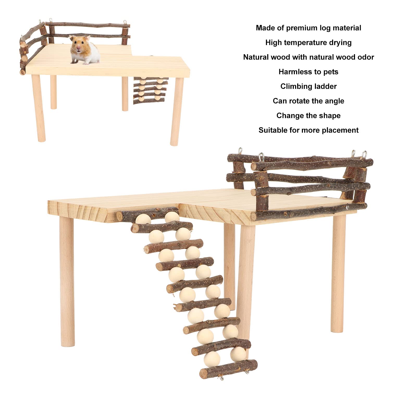 Plataforma para hámster, puente de madera para reptiles, juguetes de enriquecimiento de hámster para cobayas, chinchilla, jerbos, ardillas, reptiles y otras mascotas pequeñas
