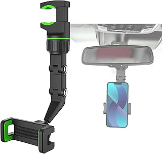 حامل موبايل متعدد الوظائف لمراية صالون السيارة، حامل موبايل عالمي سهل التركيب ولا يهتز بسهولة مع ذراع خلفية طويلة وقابلة للدوران 360 درجة لجميع انواع الموبايلات الذكية من اس زد زد اكس اس