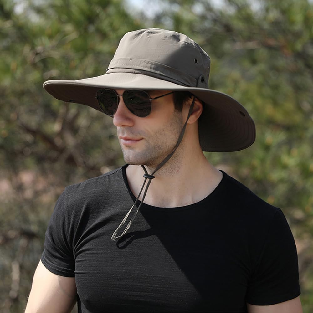 UPF 50+ Sun Protection Waterproof Breathable Wide Brim Bucket Sun Hat (Cotton Polyester, H2-Green)