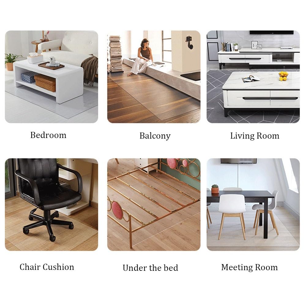 Tapis de chaise antidérapant de 2 mm d'épaisseur pour la maison et le bureau - Transparent - Disponible en 30 x 90 cm, 60 x 120 cm, 100 x 180 cm, 140 x 240 cm