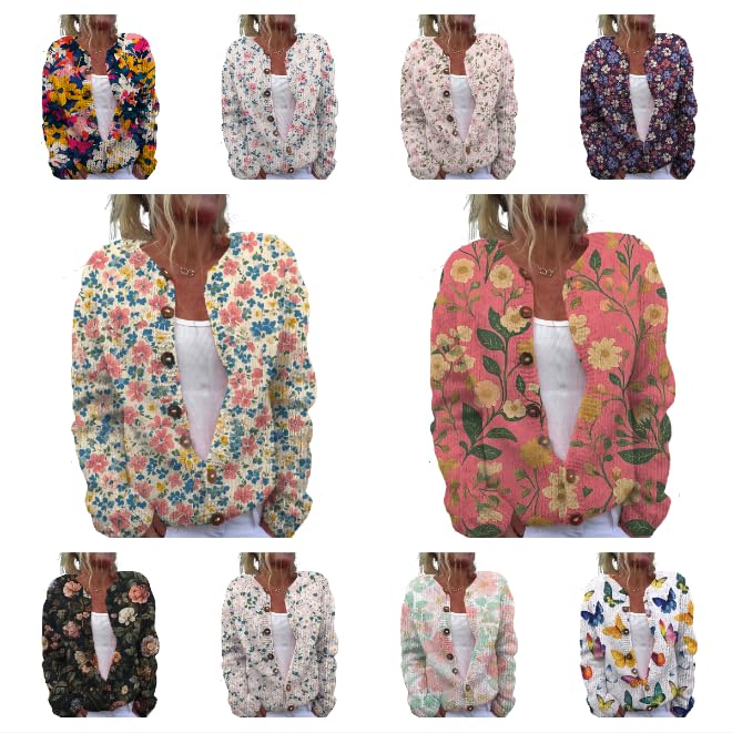 Trendy Sweater Cardigan for Women Button Up Oversized Long Sleeve Floral Comfy Sweaters Plus Size Tops Outfits3