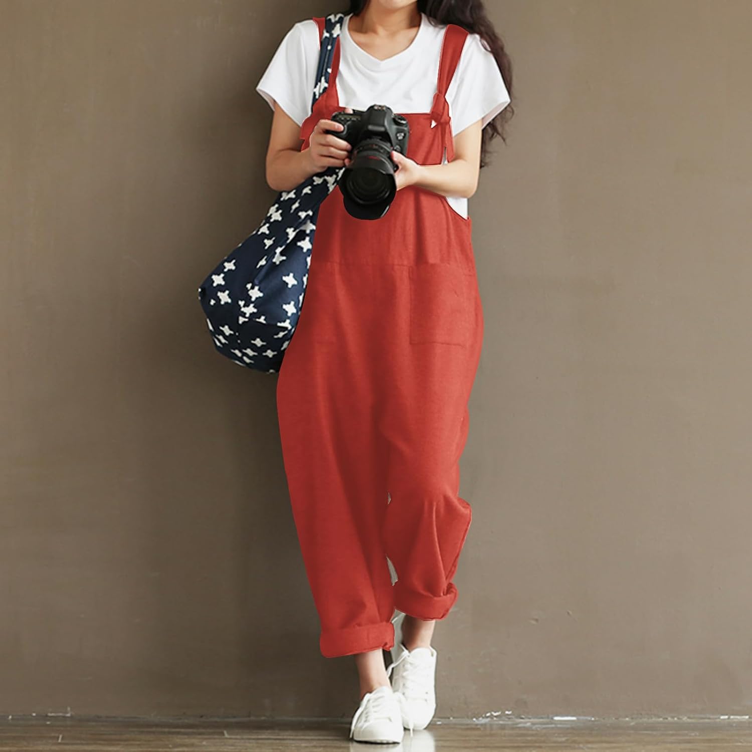 Lncropo Women's Plus Size Overalls Wide Leg Loose Baggy Jumpsuit Rompers - Image 3