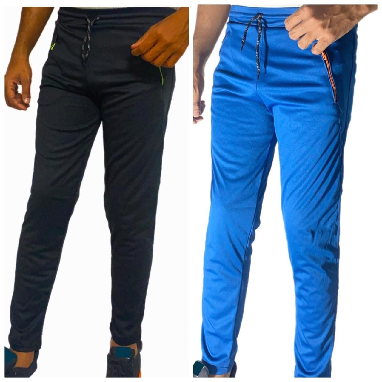 KRISHNAA_ENT Mens Regular Fit Lower with Pocket Combo Black and Blue XL Size Full Elastic Sports Wear Running Gym Stretchable Track Pant (Pack of 1)