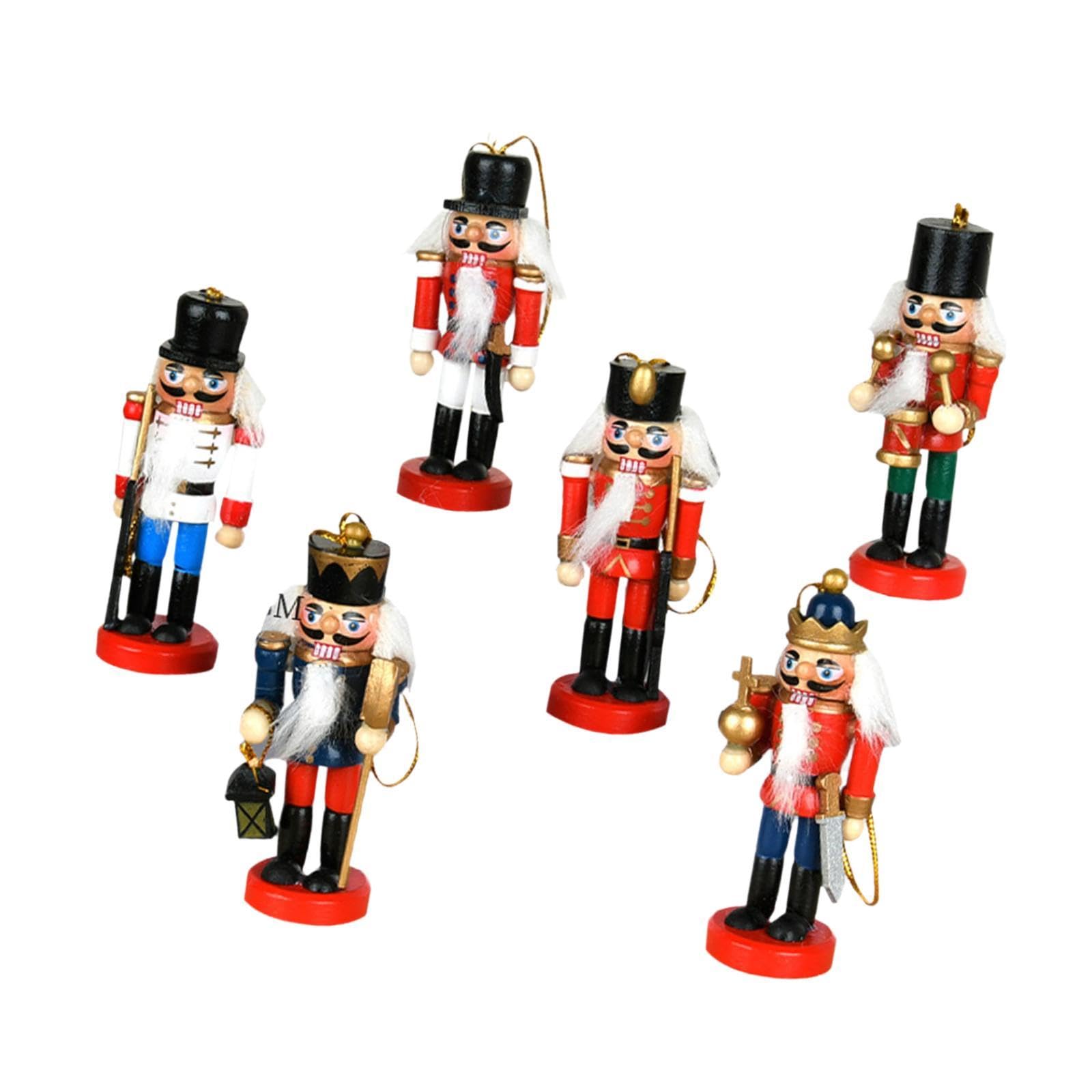 DYNWAVE 6X Wooden Nutcracker Figures Christmas Hanging Ornaments Nutcracker Soldier Figurine Gift Christmas Decorations for Cabinet, with White Coat