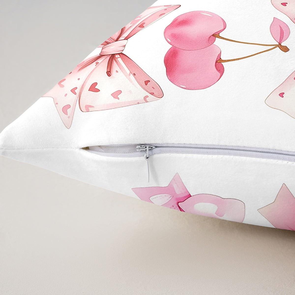 Manfei 2-Pack Pink Bow Pillow Covers, 20x20 Inch, Initial Letter U Design, Double Sided Decor Cushion Covers With Hidden Zipper