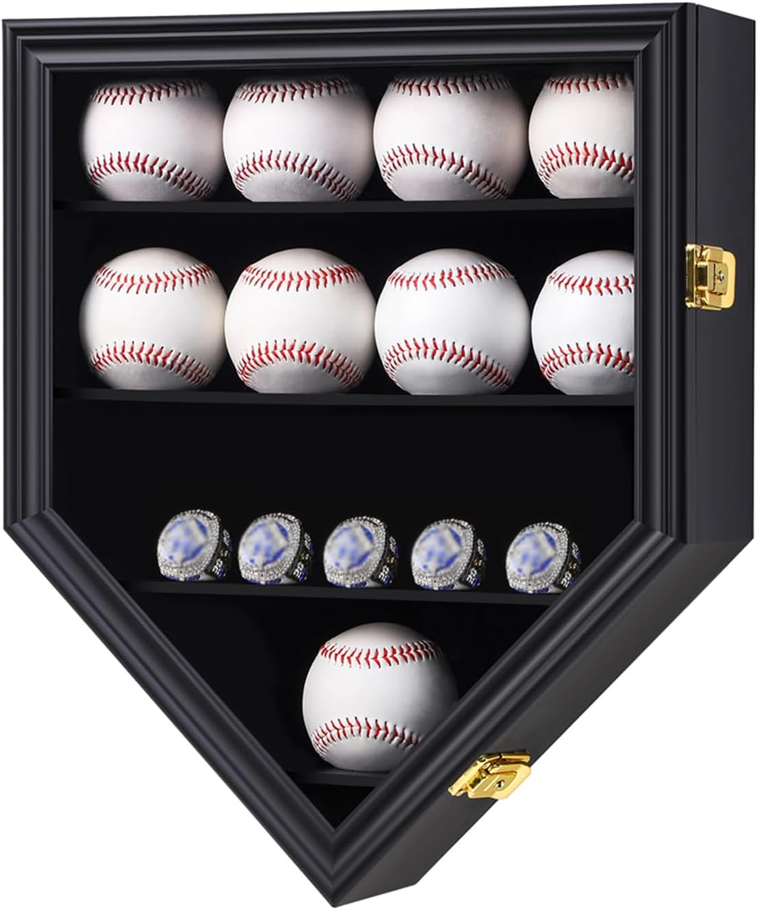 Baseball Display Case Baseball Holders for Balls Display Baseball Ring Display Wall Cabinet with Anti-Theft Lock for Collection Autographed Baseballs