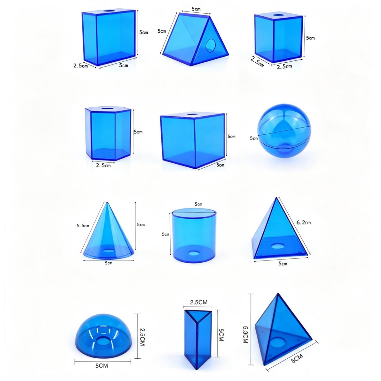 12 Pièces Solides Géométriques avec Base Amovible Éducatifs Solides Géométriques avec Couvercles Amovibles Éducatif pour Mathématiques