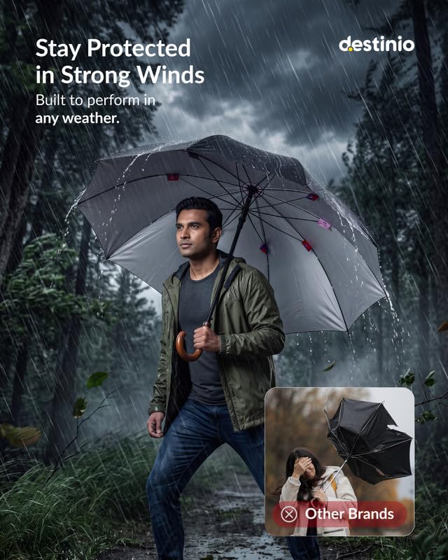 Image of Destinio Big Umbrella for Rain, Large Family Umbrela, Auto Open, UPF 50+ Sun Protection, Heavy Duty Windproof Waterproof Golf Umbrella for Men Big Size with UV Coating, Strong Fiberglass Rib Umbrellas
