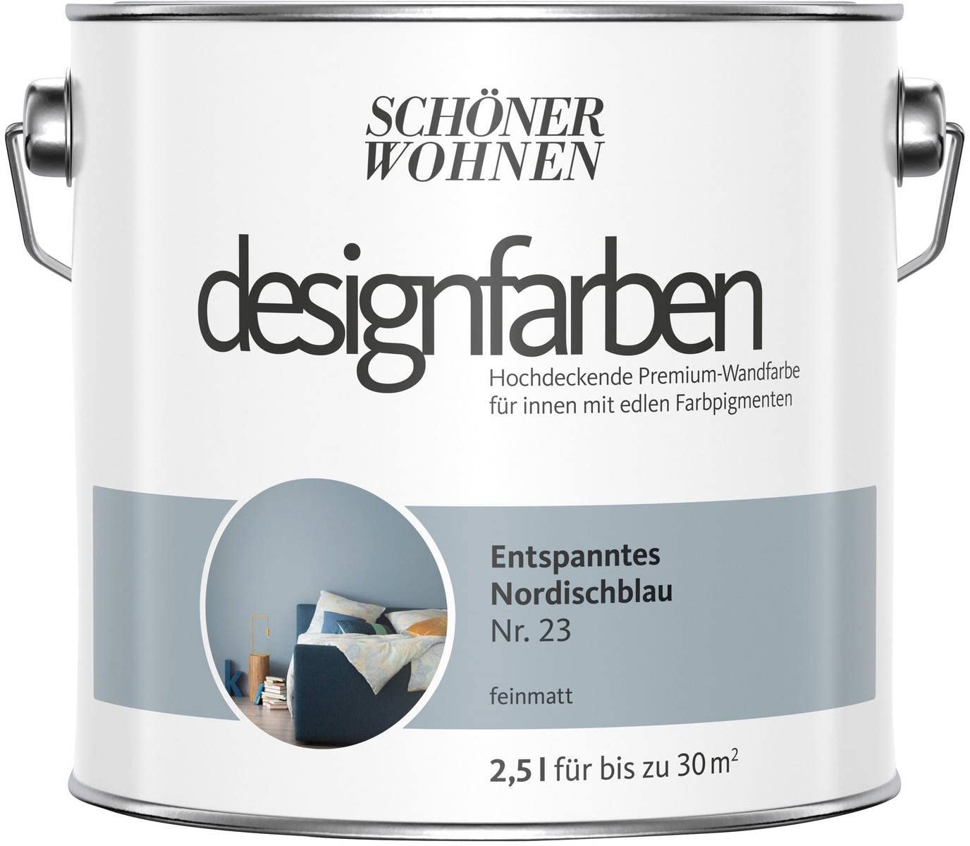 Schöner Wohnen designfarben feinmatte Wandfarbe für innen 2,5 Liter mit go/on Rollen-Set 5-tlg (Nr 9 Weiches Strandbeige)