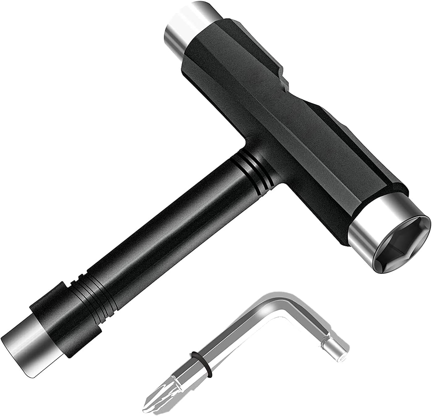 All-in-One Skate Tools Multi-Function Portable Skateboard T Tool Accessory with T-Type Allen Key and L-Type Phillips Head Wrench Screwdriver