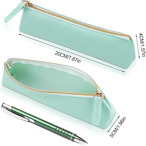 Miniatura 2 de TIE-DailyNec Estuche de cuero para lápices, bolsa de almacenamiento delgada y bonita con cremallera, bolsa de maquillaje portátil para lápices,