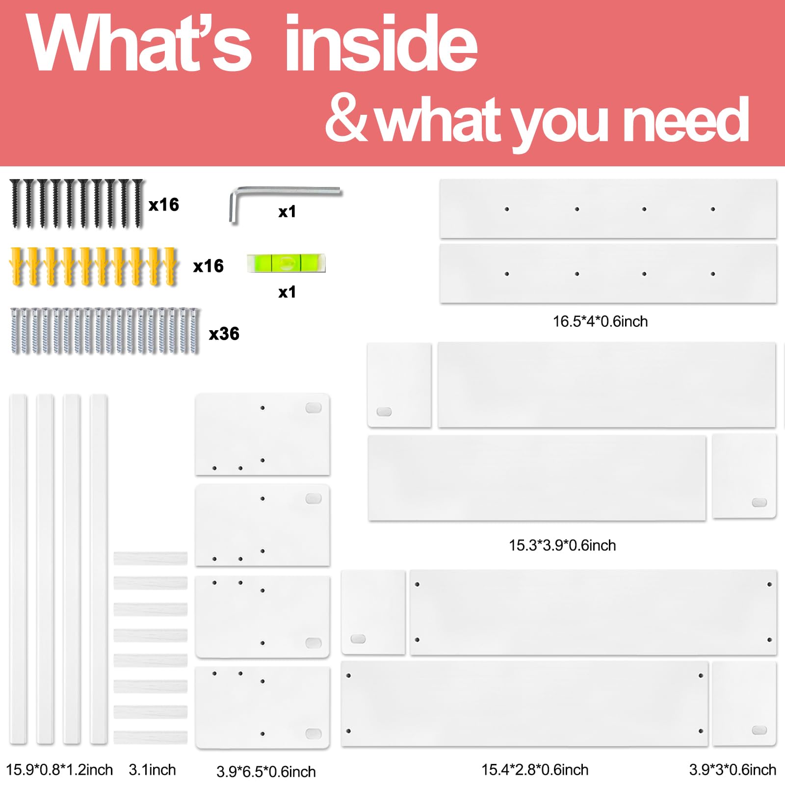 Fixwal Nursery Book Shelves, Set of 4, 16.5 Inch Floating Wall Bookshelves for Kids Room, Solid Wood Shelves with Wooden Hooks for Books, Toys and Decor Storage (White)