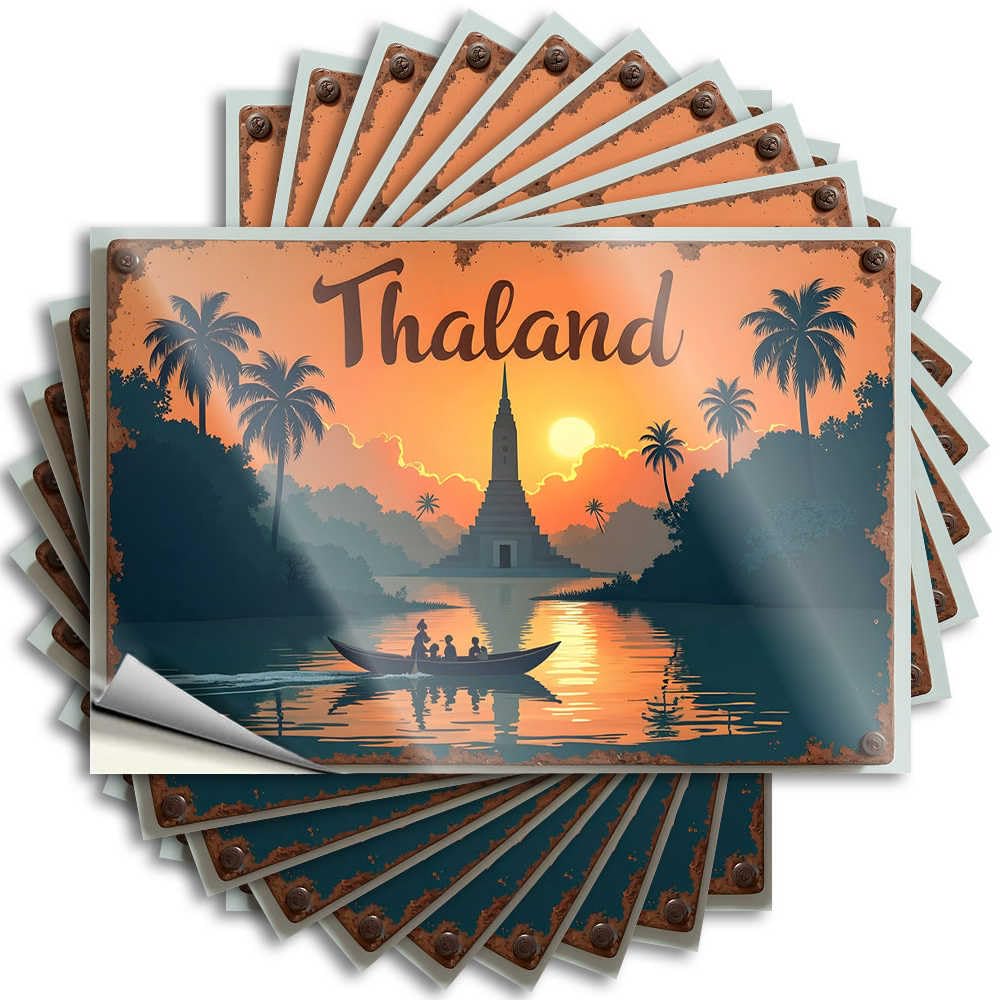 Thailand Sunset Cruise: A Serene Journey On The River Metal Outdoor Patio Decor - Decal Water Removable Vinyl Decal(8X12CM)
