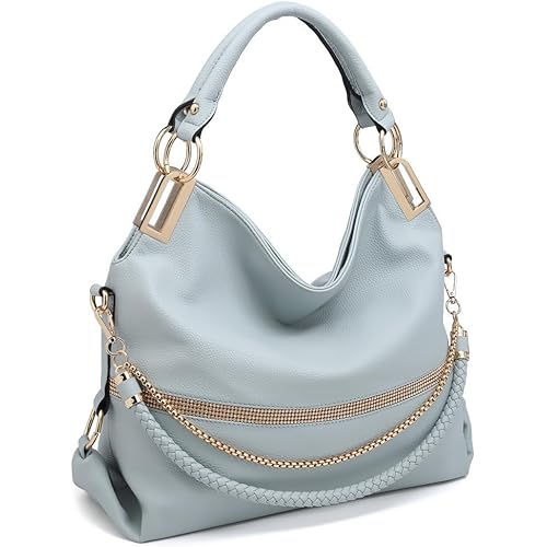 Dasein Women's Large Hobo Bag with Rhinestone Accents Vegan Leather Tote Purse Shoulder Handbag for Ladies