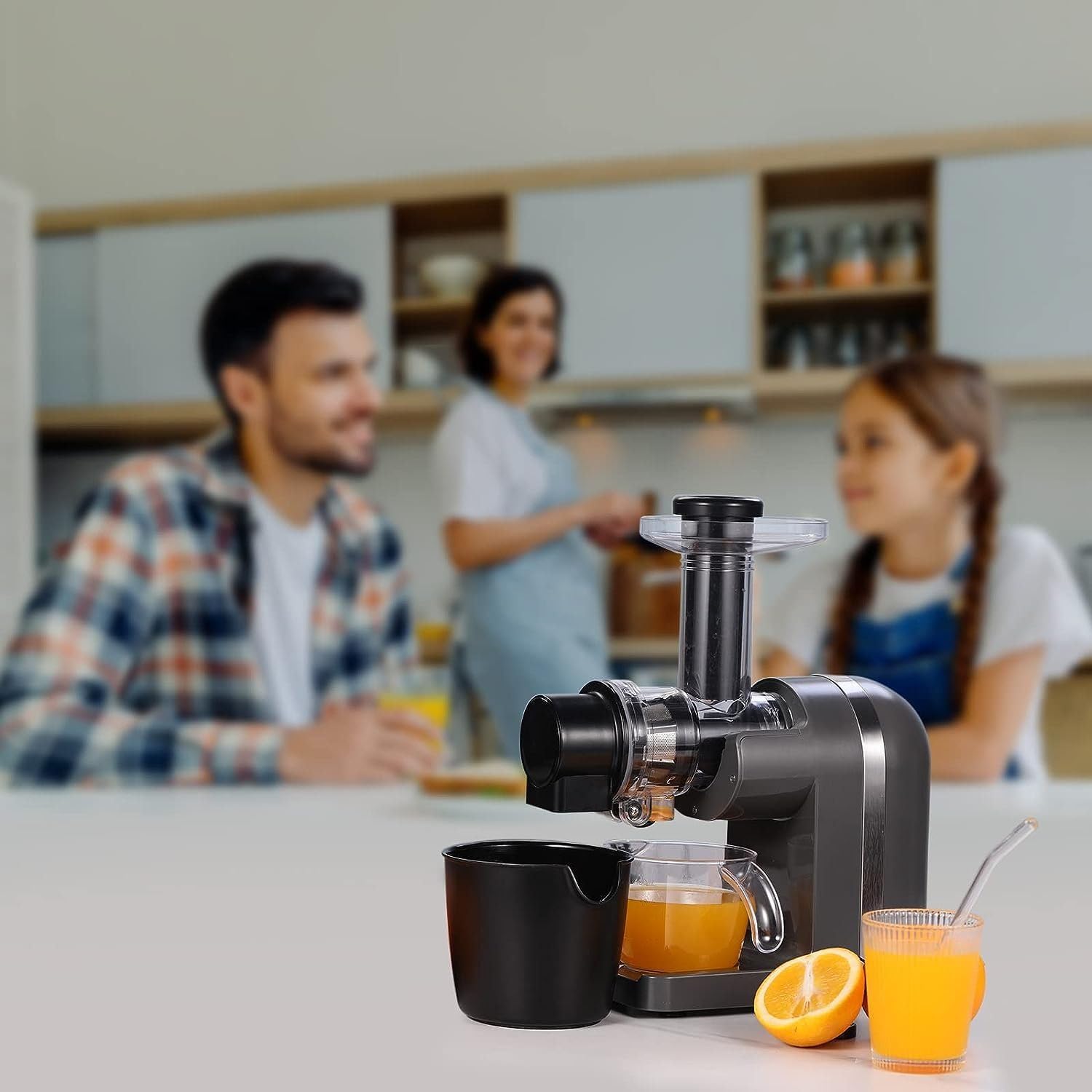 Slow Juicer mit 200W Motor, leise, Umkehrfunktion, schonende Saftpresse, langsame Rotation, einfache Reinigung, für Obst & Gemüse, hoher Nährstoffgehalt, BPA-frei, kompakt & effizient
